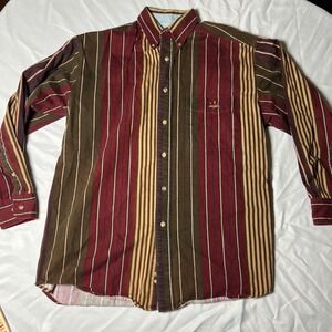 Ivy Crew Mens Vintage 90s Striped Button Down Shirt Burgundy Olive CMS 1163 M